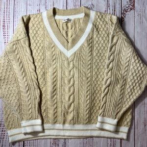Impressions Cream V-Neck Cable Knit Sweater